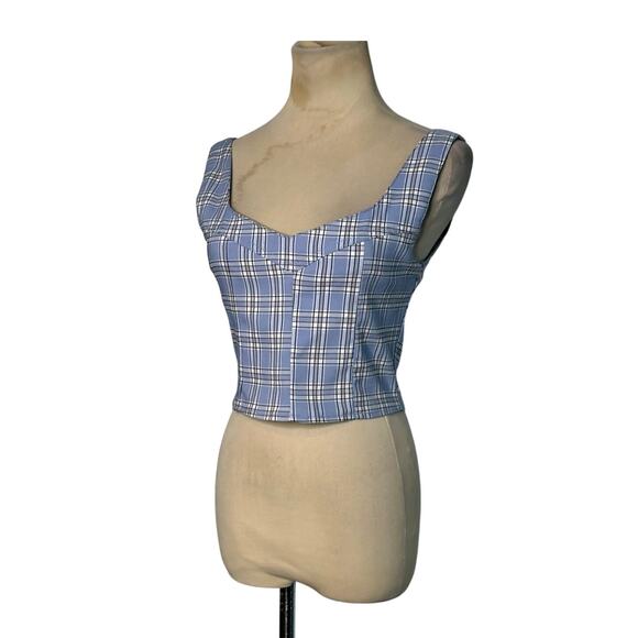 Like an Angel blue plaid fitted tank top blouse size Small - Picture 13 of 13